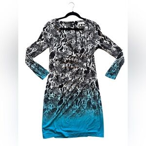 Calvin Klein Turquoise & Black Wrap Side-Ruched Dress Sz 10